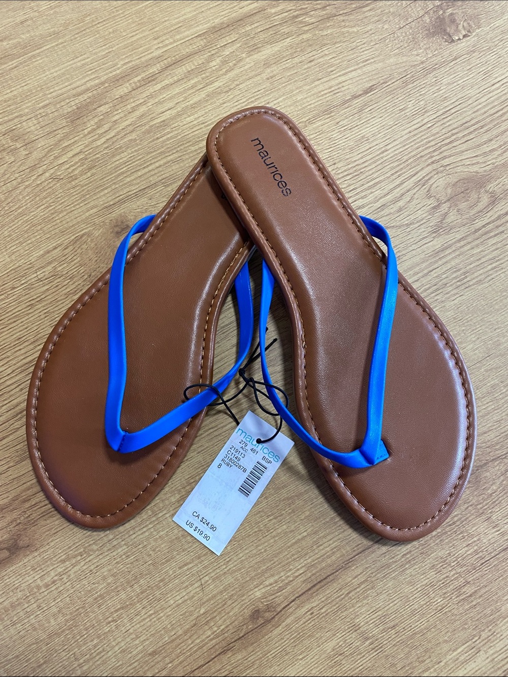 Maurices Brown Sandal with Bright Blue Thong Straps